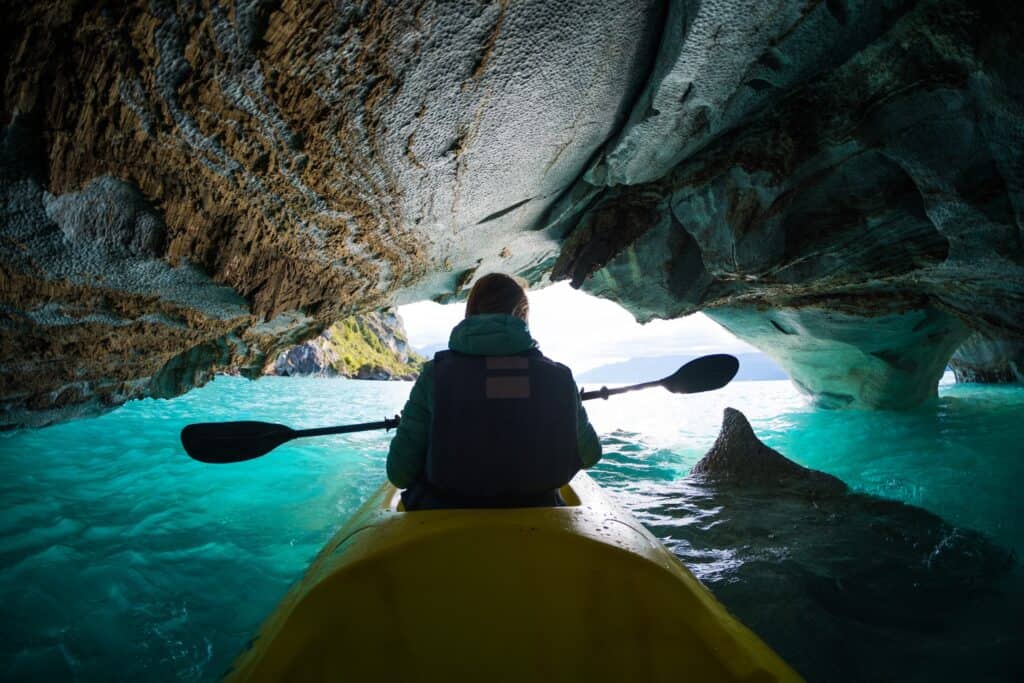 kayaking coastal caves in Patagonia, Chile