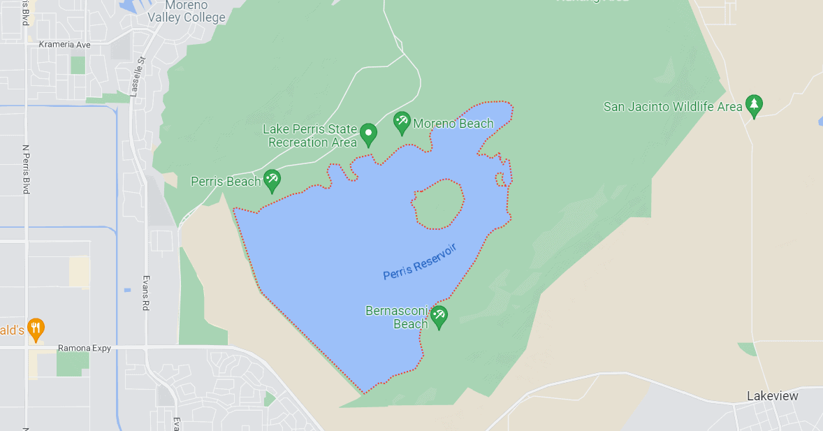 Lake Perris Camping and Fishing, California location map